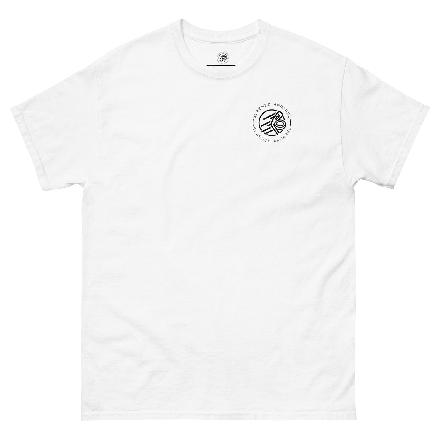 Original Slashed Apparel Logo custom t shirt, White front view