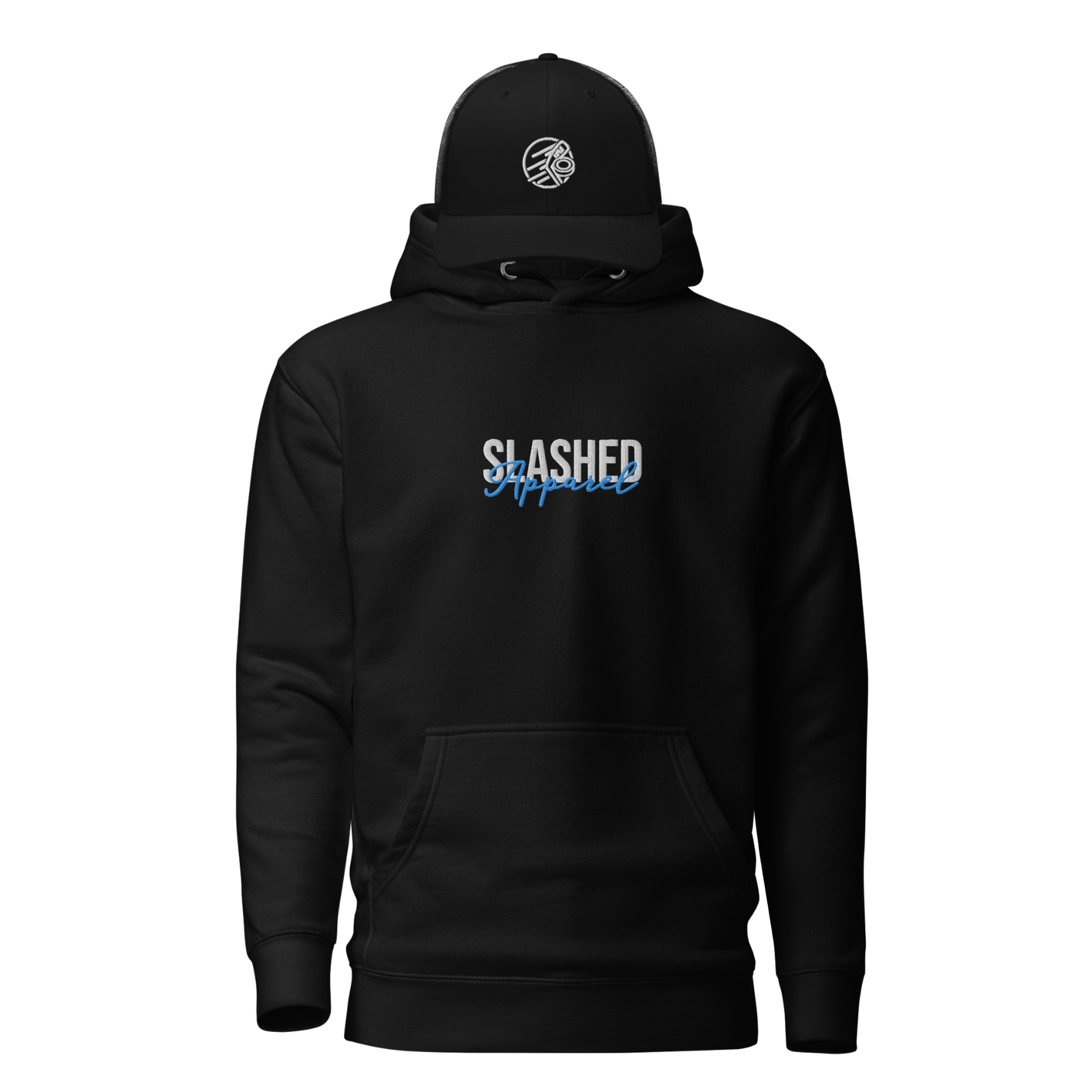 Hockey Rink Bundle, Black Hoodie & Hat Front View