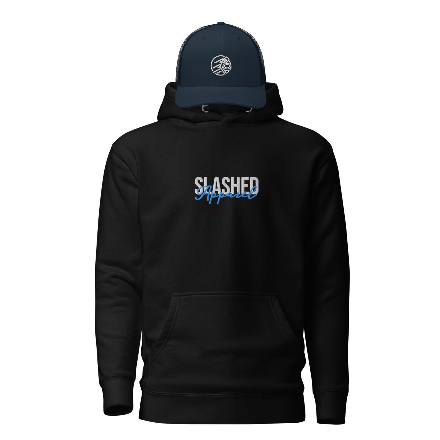 Hockey Rink Bundle, Black Hoodie & Navy Hat Front View