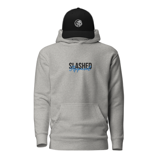 Hockey Rink Bundle, Grey Hoodie & Black Hat Front View