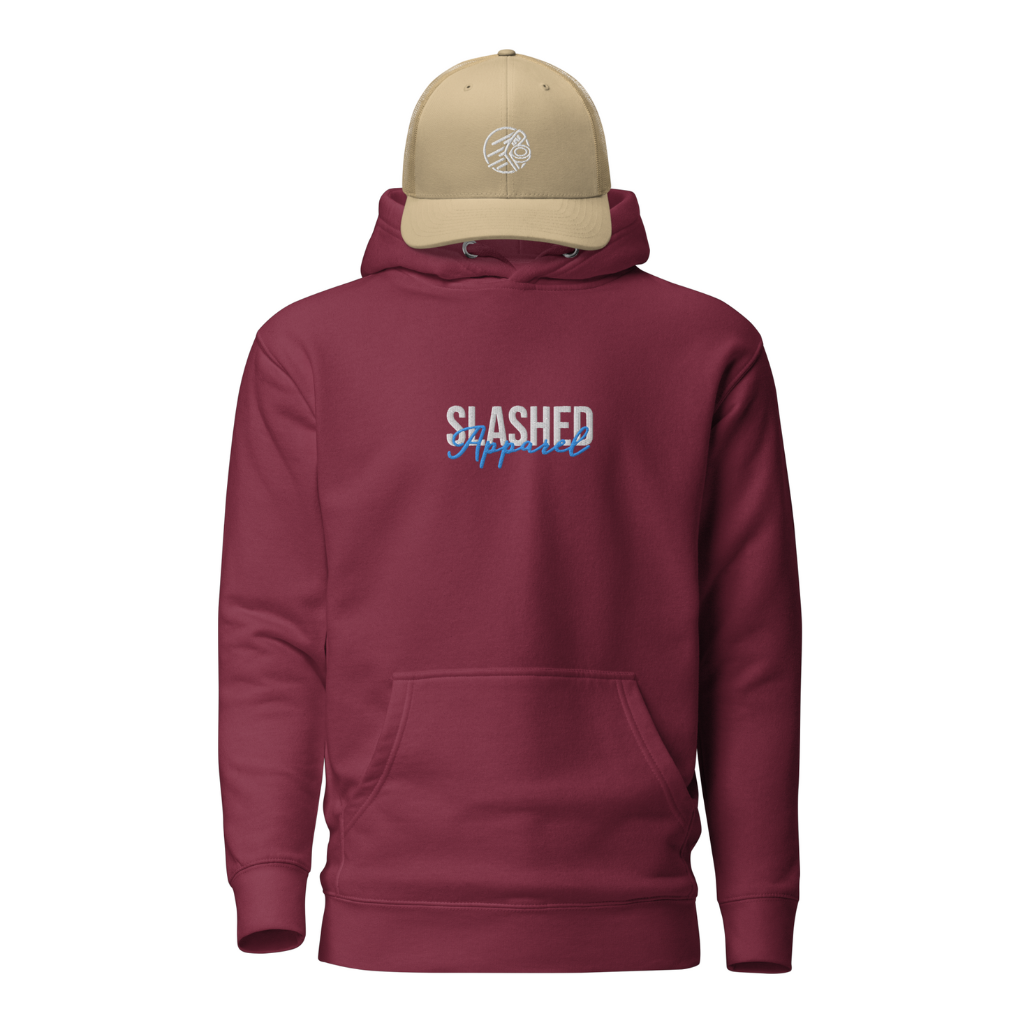 Hockey Rink Bundle, Maroon Hoodie & Khaki Hat Front View