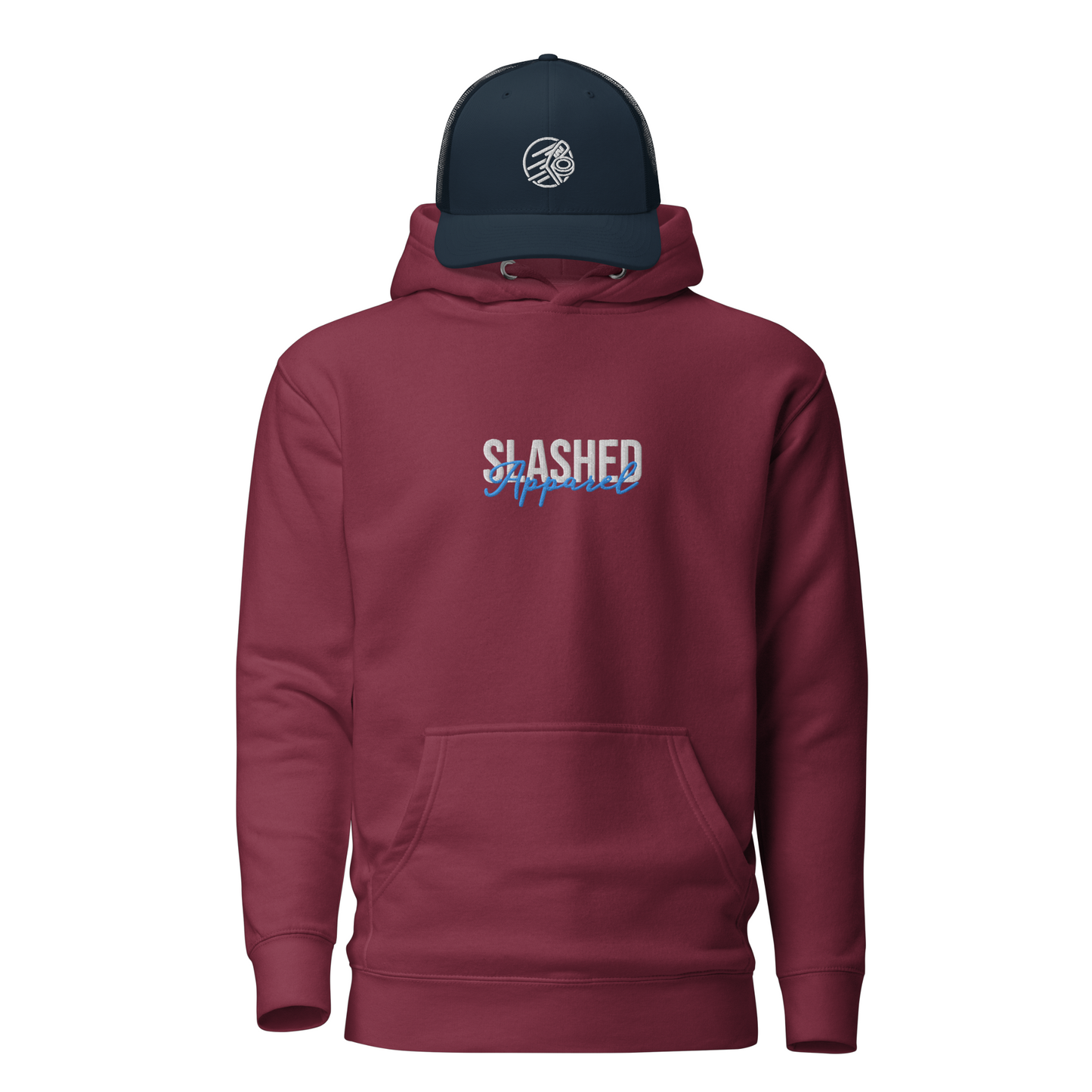 Hockey Rink Bundle, Maroon Hoodie & Navy Hat Front View