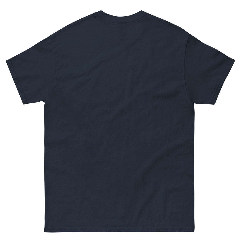 Original Slashed Apparel Logo custom t shirt, Navy back view