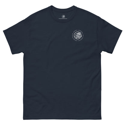 Original Slashed Apparel Logo custom t shirt, Navy front view